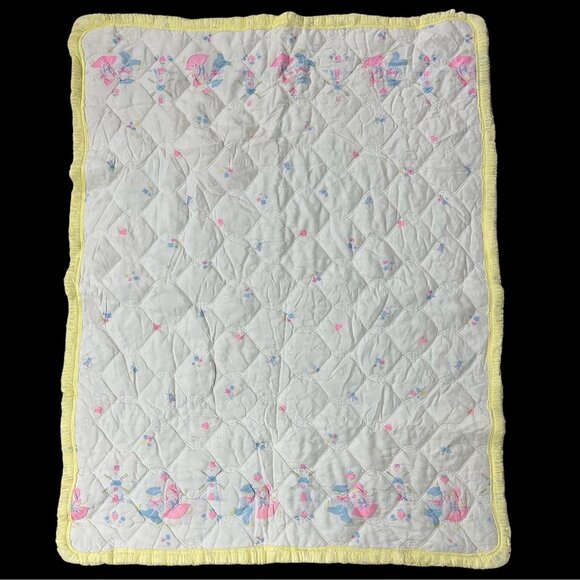 Vintage Baby Blanket Crib Toddler Bedding Dutch Yellow Pink 1950s Kitschy - Picture 2 of 10